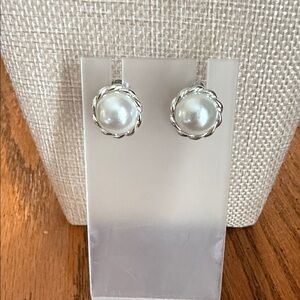 Classic White Pearl Silver-Tone Stud Earrings